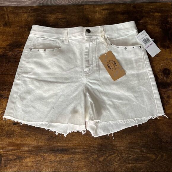Mason & Belle Ardette Raw Hem Silver Studded Denim Shorts in White. Size 6. NWT! - Picture 4 of 15